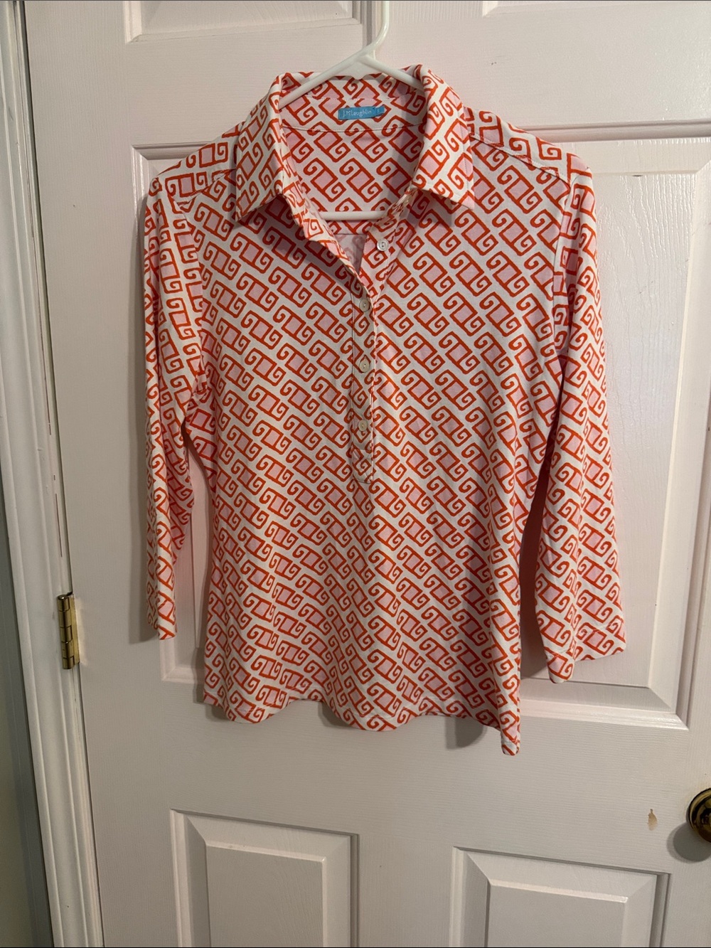 J. McLaughlin Orange & White Geometric Long-Sleeve Shirt